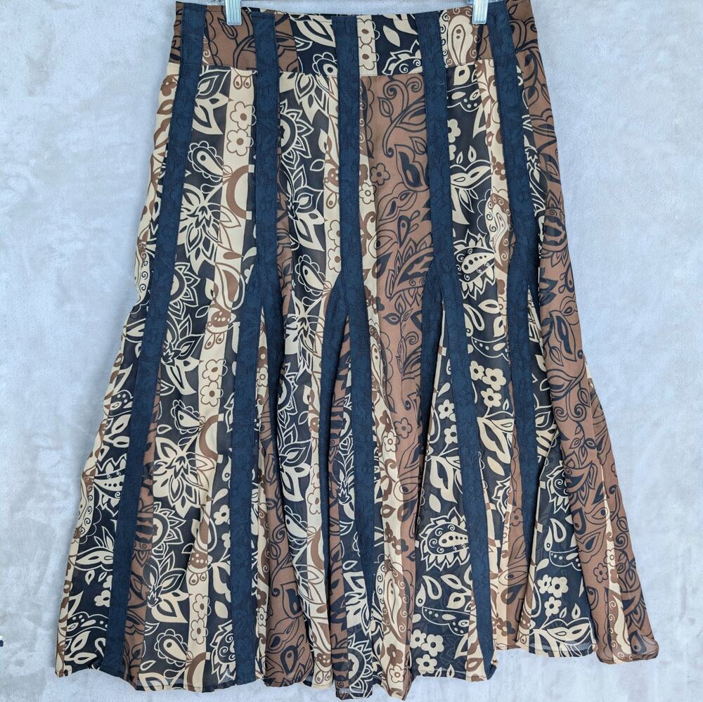 Vintage Mirasol Earth Toned Patchwork Lace Panelled Midi Skirt Medium Whimsigoth